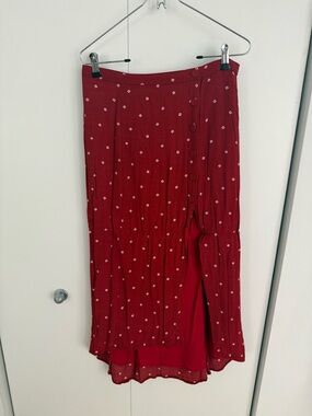 Abercrombie & Fitch Red Button-Front Midi Skirt with White Diamond Print